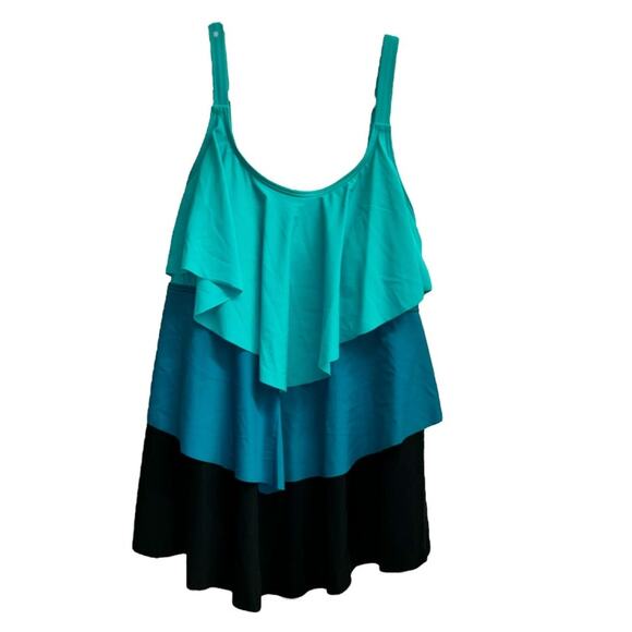 BLOOMCHIC Teal Black Layered Look Flattering Tankini Size 14/16 - Picture 2 of 8